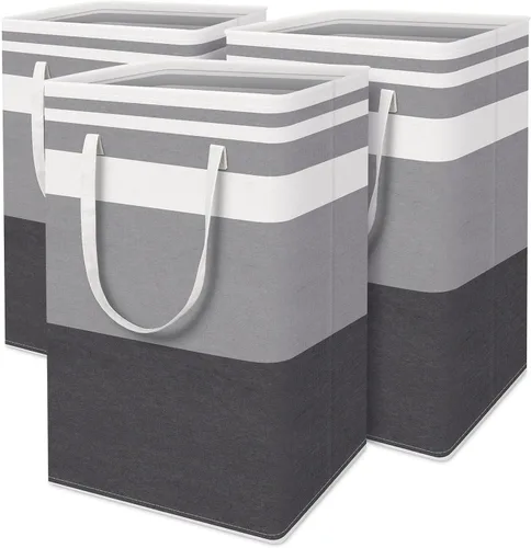 HomeHacks Paquete de 3 cestas grandes para la ropa sucia, 75 litros cada una, impermeable, cesta de ropa independiente, cesta de ropa alta plegable