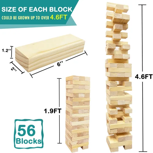 Miniatura 2 de Juego gigante de torre de caída, juegos al aire libre para niños y adultos, juego de torre de bloques de madera para patio (grande-1.87 pies)