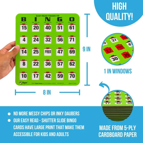 Miniatura 4 de Regal - Juego de bingo para adultos y niños, 50 tarjetas de bingo con ventanas deslizantes, tarjetas de bingo reutilizables y grandes, 1 tablero