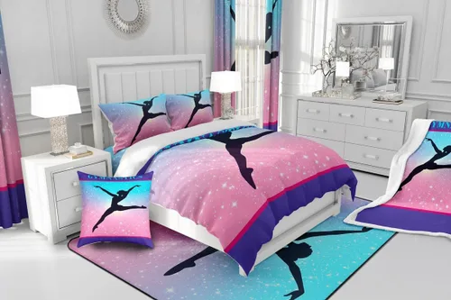 Miniatura 7 de Edredón de gimnasia tamaño individual para niñas, juegos de ropa de cama de cielo estrellado para niños y adolescentes, edredón con temática