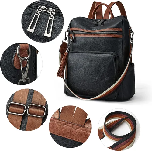 Miniatura 34 de OPAGE - Mochila de cuero para mujer, con borla de moda, bolso de hombro, mochila grande, bolsa de viaje, gris, L