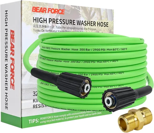 BEAR FORCE Manguera de lavado de alta presión flexible suave con conexión de latón M22-14/0.591 in 1/4 pulgadas x 32 pies y 2900 PSI, manguera de