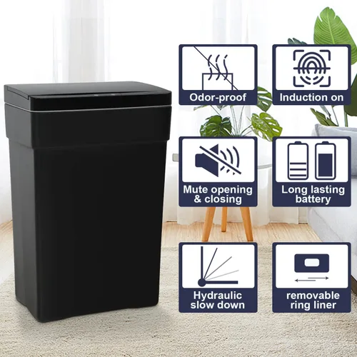 Miniatura 3 de Basurero automático de 13 galones para cocina, 50 litros, sin contacto, con sensor de movimiento de alta capacidad, para cocina, sala de estar, Negro