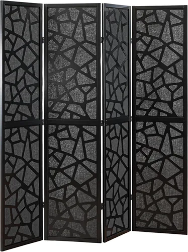 Miniatura 5 de Roundhill Furniture Aurra - Divisor de habitación de madera de 4 paneles, pantalla de división portátil plegable, pantalla negra con marco negro