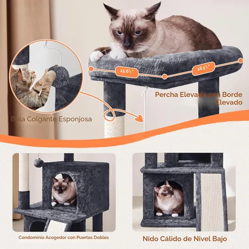 Miniatura 4 de Yaheetech Árbol para gatos para mascotas de interior, torre de 36 pulgadas con plataforma extra grande, postes rascadores, tablero, pelota colgante