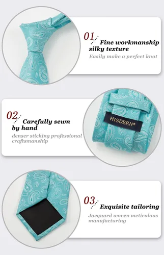 Miniatura 92 de HISDERN Corbatas para hombre, corbata de cachemira y bolsillo cuadrado tejido clásico floral para hombre, corbata de fiesta de boda