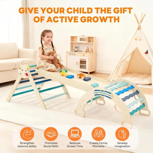 Miniatura 5 de DUMOS Pikler - Juego de triángulos para niños pequeños, juguetes de escalada y estructura de juego para interiores, juego de escalada Montessori