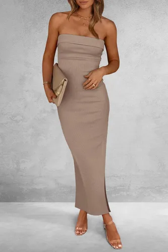 Miniatura 7 de PRETTYGARDEN Vestido largo de tubo ajustado de verano para mujer, sin tirantes, abertura lateral, largo, elegante, para cóctel, fiesta, boda