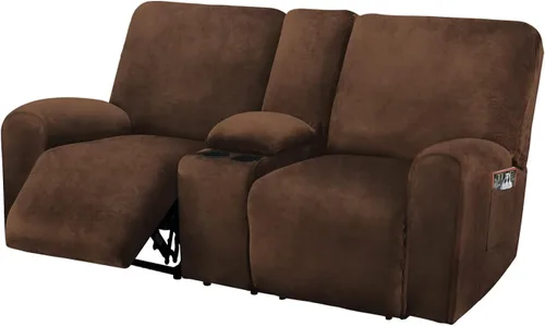 Miniatura 13 de Asiento reclinable con funda de consola central, fundas de sofá reclinable de terciopelo de 8 piezas, fundas de sofá reclinable de 2 plazas, funda