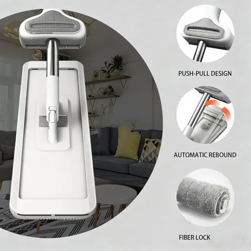 Miniatura 4 de Trapeador de microfibra plana para suelos de madera dura, 6 almohadillas lavables incluidas, mopa giratoria de 360° para azulejos de cocina y suelos