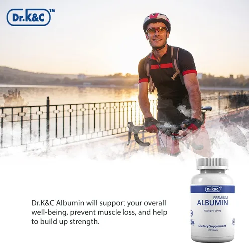 Miniatura 2 de Dr.K&C Suplemento de proteína de albúmina premium de 1000 mg, 2 botellas (120 tabletas cada una), apoyo diario de energía y bienestar
