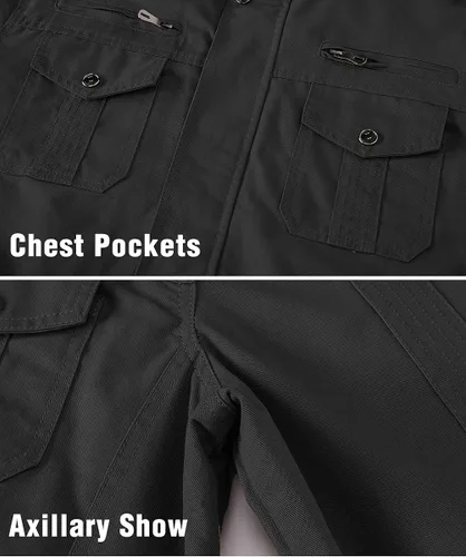 Miniatura 4 de HJWWIN Chaqueta militar de algodón para hombre, chaqueta tipo bomber con múltiples bolsillos