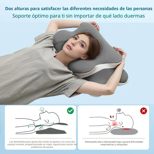 Miniatura 3 de Almohada Ergo para aliviar la apnea del sueño, el dolor de cuello y los ronquidos Almohada cervical para dormir de lado Espuma viscoelástica Gris
