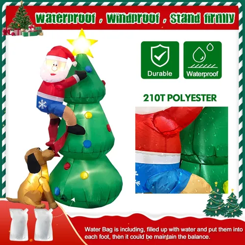 Miniatura 5 de Inflables de Navidad de 6 pies de alto para exteriores, árbol de Papá Noel, decoración de perro, luces LED integradas, divertidas decoraciones