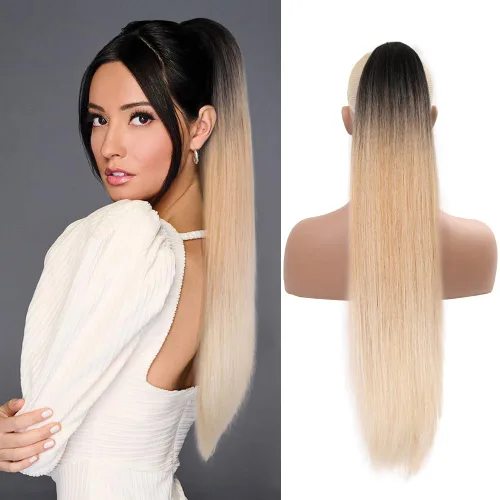 Miniatura 8 de Extension de cola de caballo con cordón de 26 pulgadas para mujer, extensiones de cola de caballo largas y onduladas, extensiones de cabello