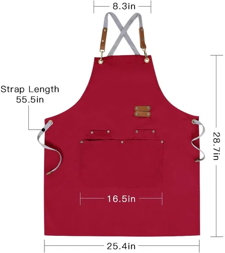 Miniatura 4 de Delantal de chef, delantal cruzado para hombres y mujeres con correas ajustables y bolsillos grandes, de lona, M - 2EG.