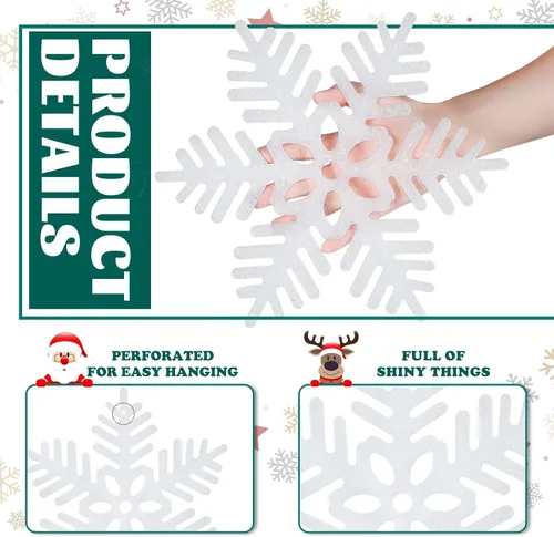 Miniatura 4 de Adornos de copo de nieve con purpurina de 12 pulgadas, copos de nieve blancos grandes de plástico para árbol de Navidad de interior/exterior