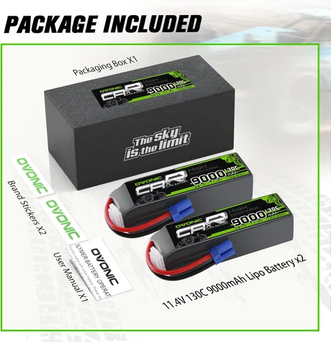 Miniatura 6 de OVONIC 3S LiPo Batería 9000mAh 11.4V Alto Voltaje 130C RC Batería con conector EC5 (paquete de 2)