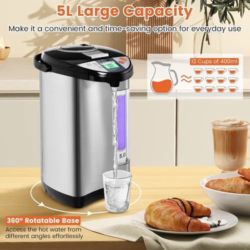 Miniatura 7 de ARLIME Dispensador de agua caliente de 5 L, hervidor de agua eléctrico con dispensador de 3 vías, pantalla LCD y 5 ajustes de temperatura, caldera