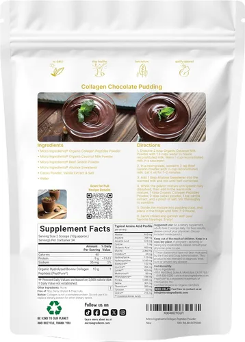 Miniatura 2 de Micro Ingredients Péptidos de colágeno en polvo orgánico, 12 onzas Tipo I y III + proteína natural Fuente bovina alimentada con pasto Sin