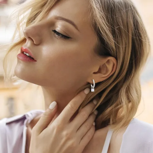 Miniatura 3 de Aretes de aro de plata de ley chapada en rodio para mujer, mes de nacimiento, aretes únicos de plata esterlina chapada en rodio para mujer