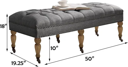 Miniatura 2 de Rosevera Berta - Tapa tapizada de poliéster con cabeza de clavo rectangular para sala de estar, reposapiés, dormitorio, entrada, banco de tamaño Gris