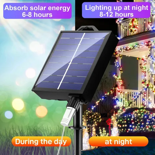 Miniatura 9 de Guirnalda de luces solares de Navidad actualizadas para exteriores, impermeables, paquete de 2 unidades en total de 144 pies, 400 luces LED
