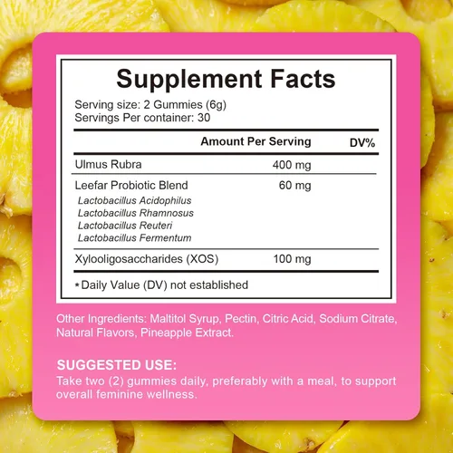 Miniatura 5 de Gomitas probióticas para mujer para la salud vaginal, suplemento de equilibrio del pH y apoyo inmunológico, sabor a piña, 60 unidades Vitaminas