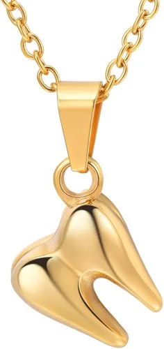U7 Dentistajoyería de enfermería Acero inoxidable chapado en oro de 18 quilates Mini lindo diente colgante Rolo cadena Dental collares de dientes