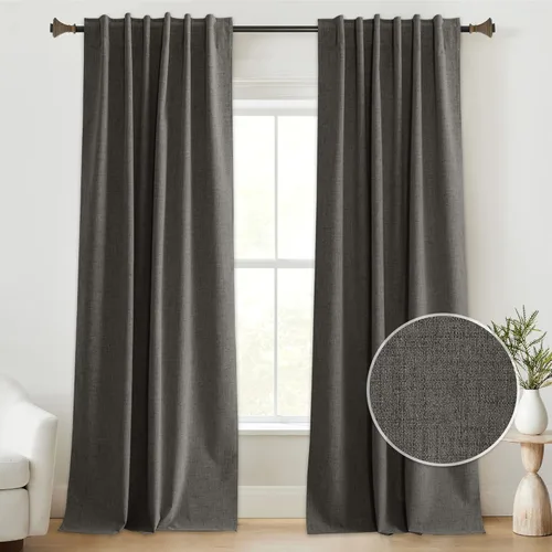 Miniatura 17 de StangH Cortinas Plisadas Completamente Opacas para Dormitorio, Cortinas de Lino Beige de 84 Pulgadas de Largo, 2 Paneles, Cortinas Térmicas