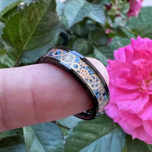 Miniatura 5 de Wow Jewelers - Anillo de tungsteno de 6 mm y 8 mm color negro, plateado, rojo y azul para hombres y mujeres, anillos de matrimonio estilo Steampunk