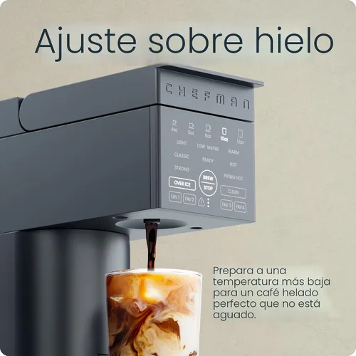 Miniatura 8 de Chefman Cafetera de una sola porción, funciona con K-Cup y café molido Medianoche