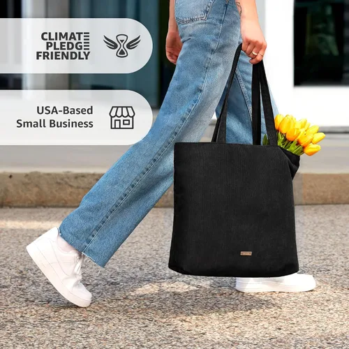 Miniatura 3 de VANDEL Bolso tote de pana para mujeres y hombres con cremallera y bolsillos interiores. Bolso tote con cremallera, bonita bolsa estética
