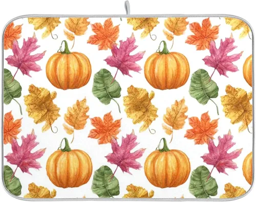 Miniatura 15 de Tapete de secado de platos de camión de otoño de 16 x 18 pulgadas, hojas de otoño, calabaza, girasol, almohadilla de secado de platos, protector