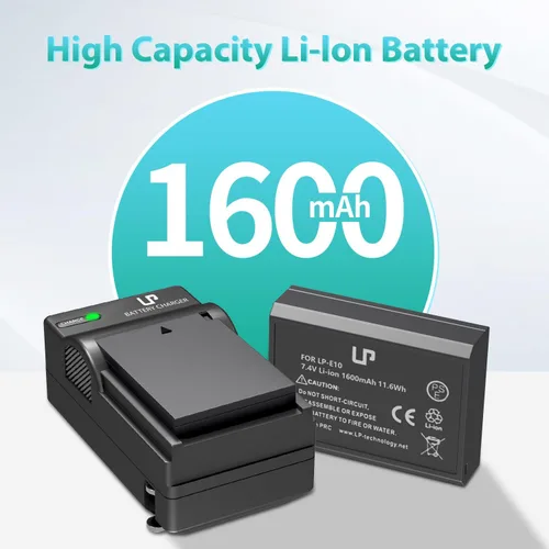 Miniatura 2 de LP Paquete de cargador de batería LP-E10, 1 paquete de batería y cargador, compatible con Canon EOS Rebel T3, T5, T6, T7, T100, 1100D, 1200D, 1300D