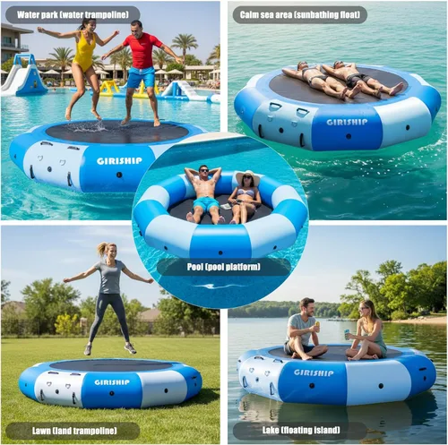 Miniatura 6 de Inflatable Water Trampoline for Lake, 8/12FT Heavy Duty Floating Lake Trampoline for Water with Pump & Ladder, Ocean Pool Jumping Platform for