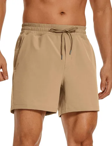 CRZ YOGA Pantalones cortos de entrenamiento sin forro para hombre, ligeros, de secado rápido, para correr, deportes, gimnasio, con bolsillos