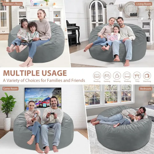 Miniatura 29 de Puf de 5 pies, puf grande con relleno de espuma viscoelástica, sofá puff esponjoso con funda de terciopelo holandés, puf redondo para sala de estar