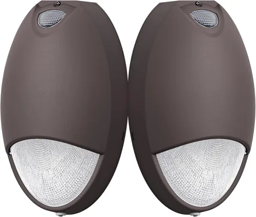 Luz de emergencia LED para exteriores con sensor de fotocélula de reserva de batería, diagnóstico de autoprueba, paquete de pared comercial Marrón