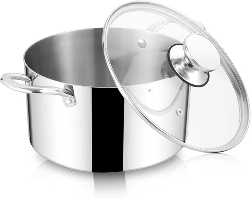Miniatura 16 de Herogo Olla de acero inoxidable 18/10 de 12 cuartos de galón con tapa, olla grande y resistente compatible con cocinas eléctricas, de gas