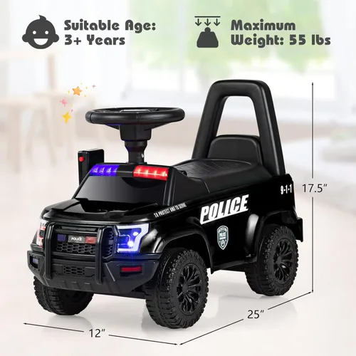 Miniatura 7 de OLAKIDS Coche de policía de paseo con empuje para niños, juguete deslizante de pie a suelo para niños pequeños con sirena, volante, megáfono, Rosa