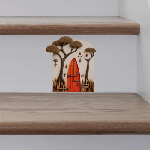 Miniatura 2 de African Village Savannah Tree House Decor - Adhesivo de pared para puerta de hadas