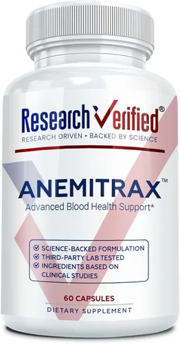 Research Verified Anemitrax - Constructor de sangre completo 6 en 1, suave con bisglicinato de hierro estomacal con vitamina C, B12, folato y