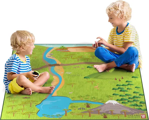 Play Mat Factory - Alfombrilla de juego de safari para animales de juguete, solución plegable, tamaño grande de 57 x 57 pulgadas, todos los animales