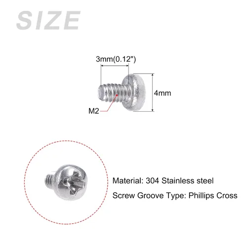 Miniatura 2 de METALLIXITY Tornillos de máquina (M2 x 0.118 in), 30 unidades, pernos Phillips cruzados de acero inoxidable 304, para instalación de muebles