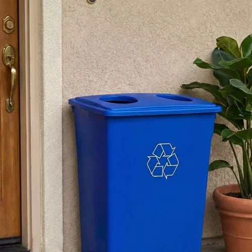 Miniatura 3 de Restaurantware Solo tapa: RW Clean 1 tapa de lata de reciclaje, se adapta a bote de basura de 23 galones, dos aberturas de botella/lata, tapa de Azul