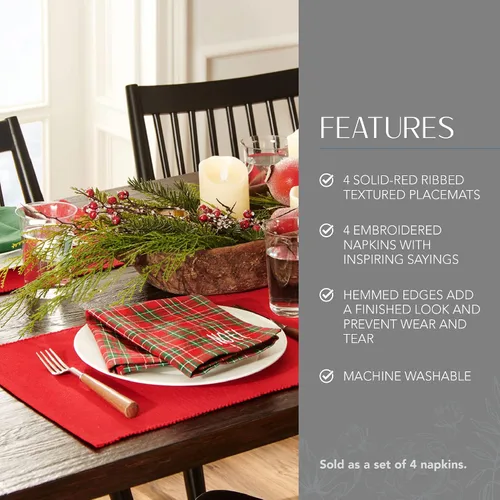 Miniatura 3 de Elrene Home Fashions Holiday Sentiments - Juego de 4 servilletas y 4 manteles individuales, 13 x 19 pulgadas