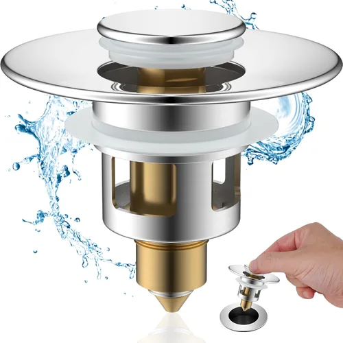 Miniatura 17 de Hibbent Paquete de 2 tapones universales de metal para lavabo de 1.1 a 2.3 pulgadas, colador de drenaje de fregadero emergente, tapón tipo empuje