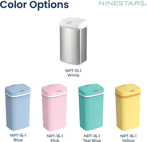 Miniatura 7 de Ninestars NPT-15-1WH Bote de basura automático con sensor de movimiento sin contacto con tapa, 4 galones/15 L, blanco, plástico