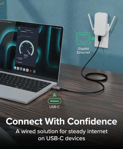 Miniatura 2 de Plugable Cable USB C a Ethernet: cable Ethernet USBC a RJ45, adaptador de red LAN Gigabit directamente conectado para MacBook Pro, iPad Pro, iPhone